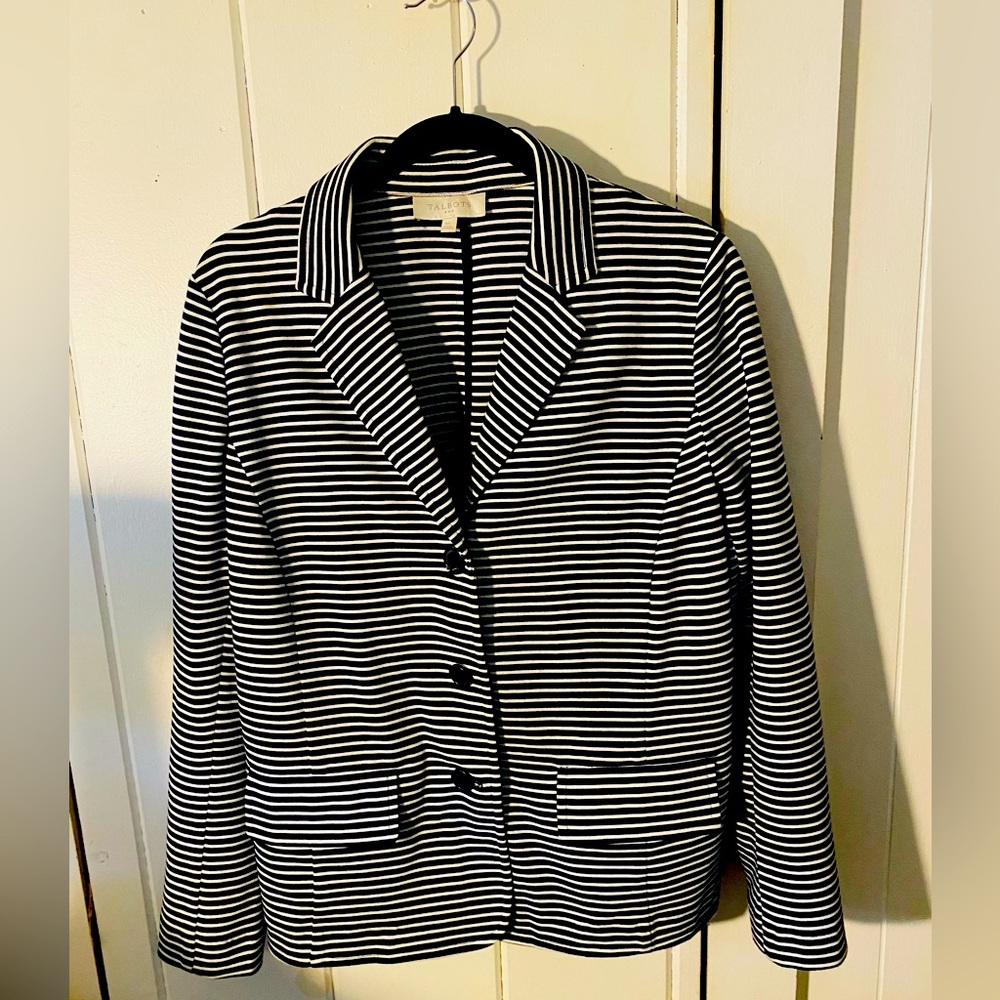 Talbots sailer look blazer, blue & white stripe sz XL